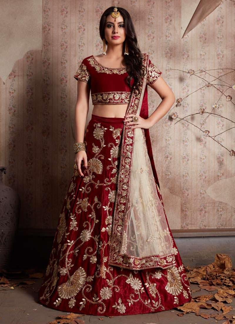 Maroon Machine Embroidery Lehenga Choli With Sequins Embellished