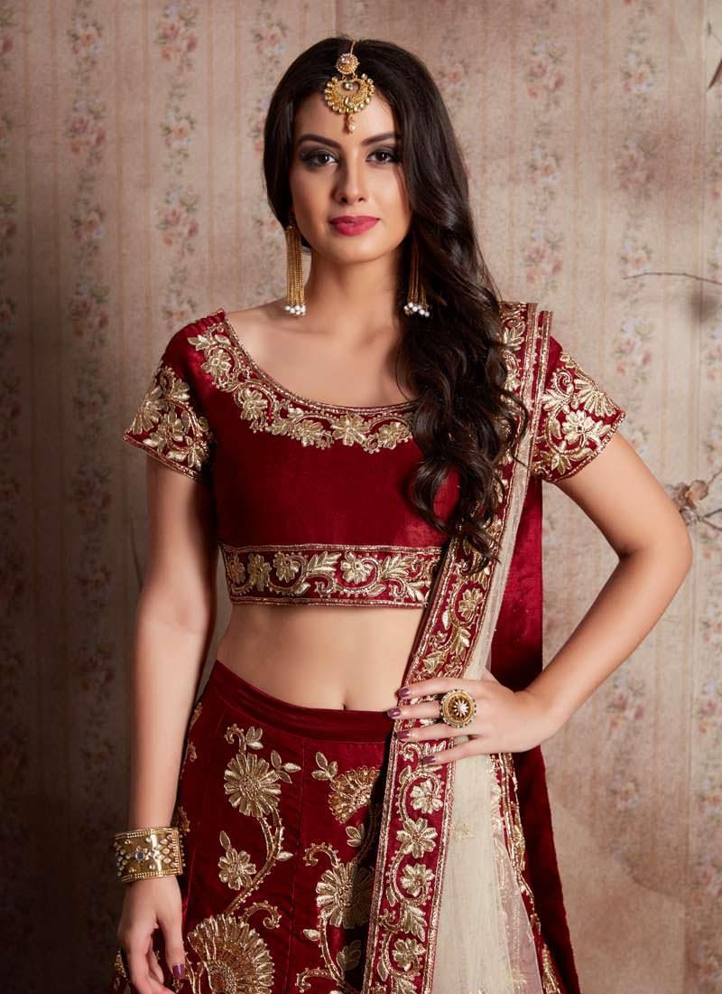 Maroon Machine Embroidery Lehenga Choli With Sequins Embellished