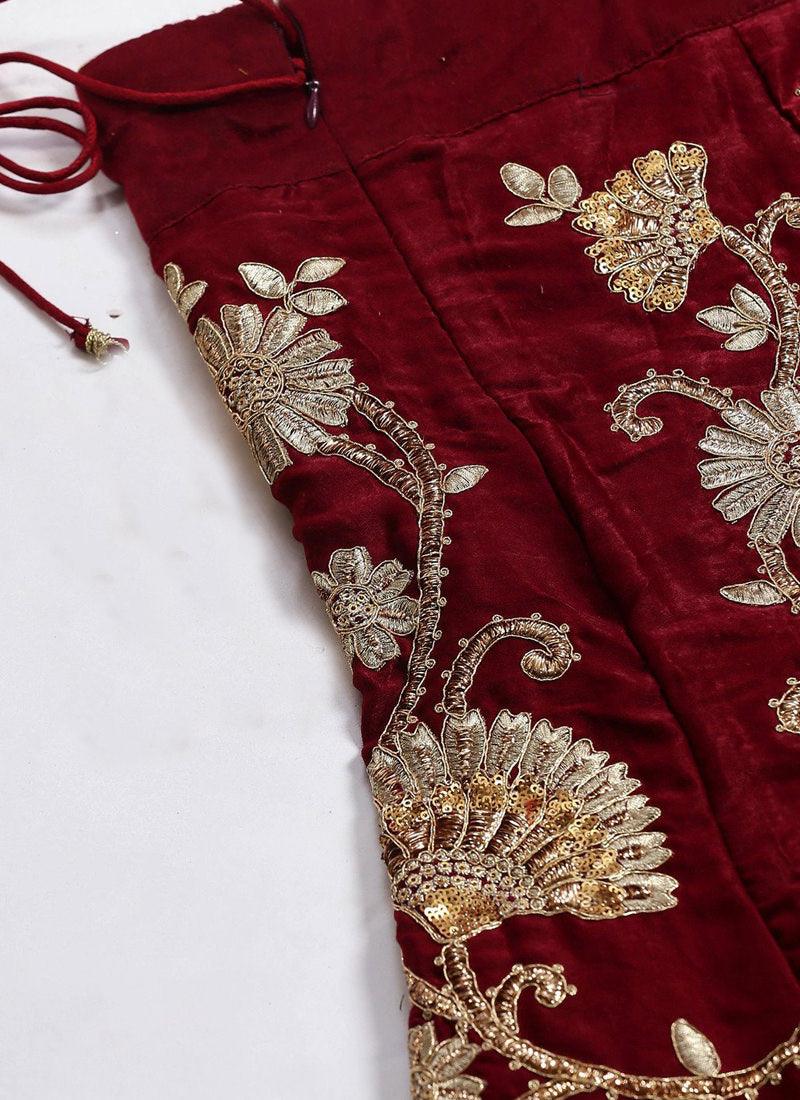 Maroon Machine Embroidery Lehenga Choli With Sequins Embellished