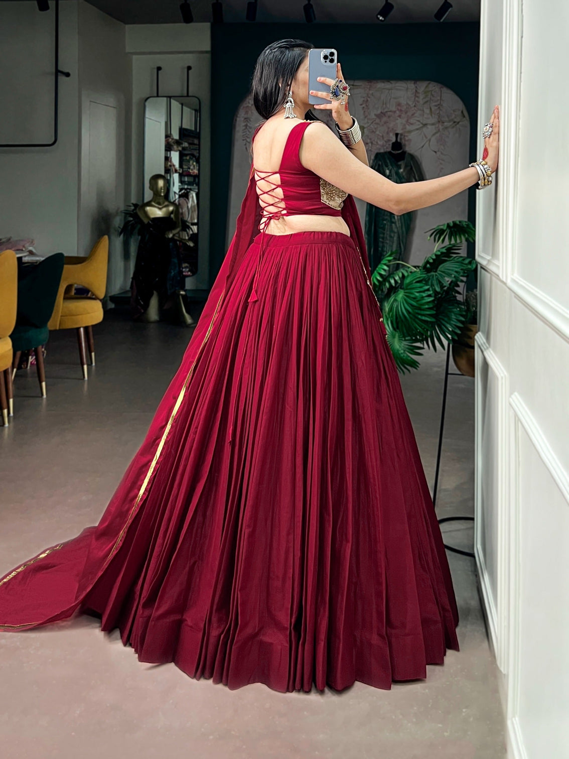 Maroon Mal Cotton Flared Lehenga Choli