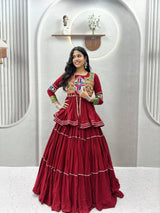 Navratri Gamthi Work Cotton Lehenga Choli with Koti and 9 Meter Flair