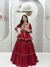 Navratri Gamthi Work Cotton Lehenga Choli with Koti and 9 Meter Flair