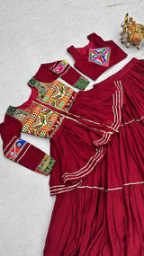 Navratri Gamthi Work Cotton Lehenga Choli with Koti and 9 Meter Flair