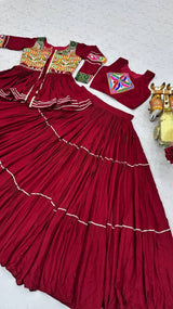 Navratri Gamthi Work Cotton Lehenga Choli with Koti and 9 Meter Flair