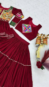 Navratri Gamthi Work Cotton Lehenga Choli with Koti and 9 Meter Flair