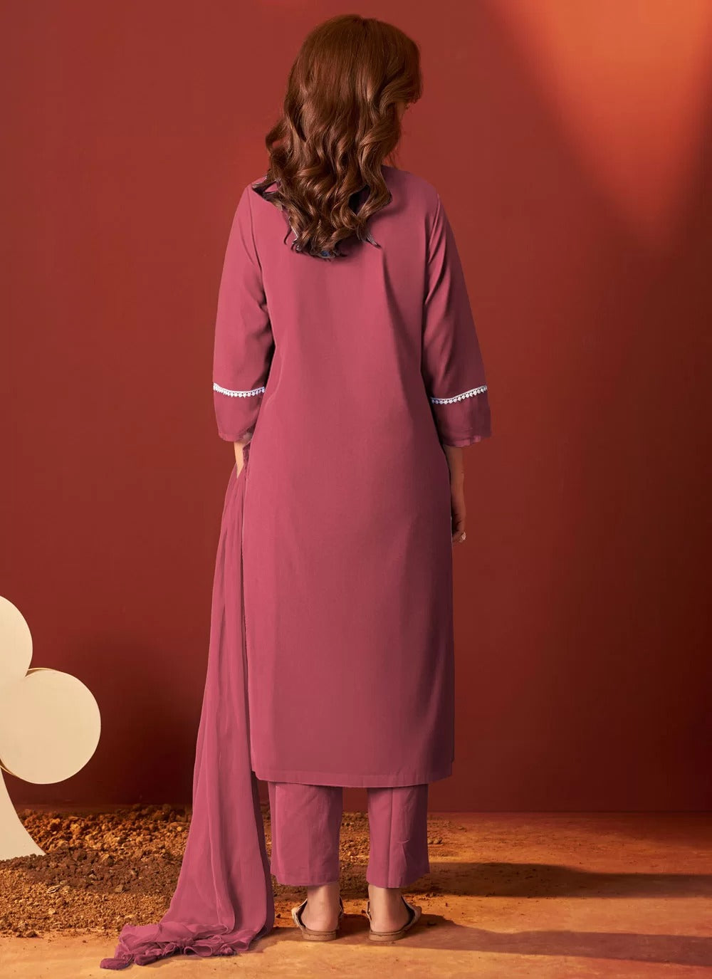Refined maroon office wear cotton kurti set with dupatta