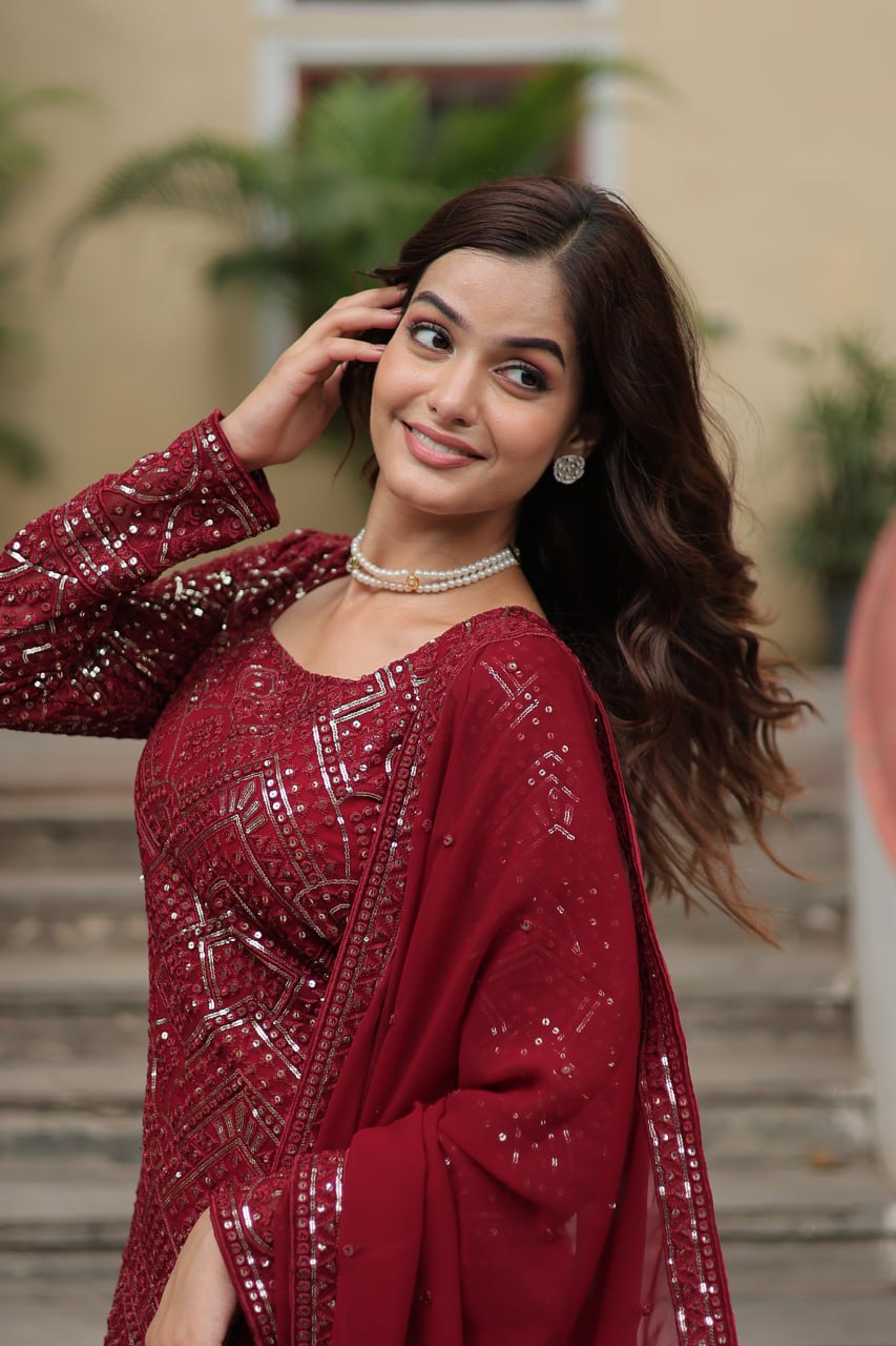 Maroon Premium Designer Readymade Sharara Suit with Dupatta - Elegant & Stylish