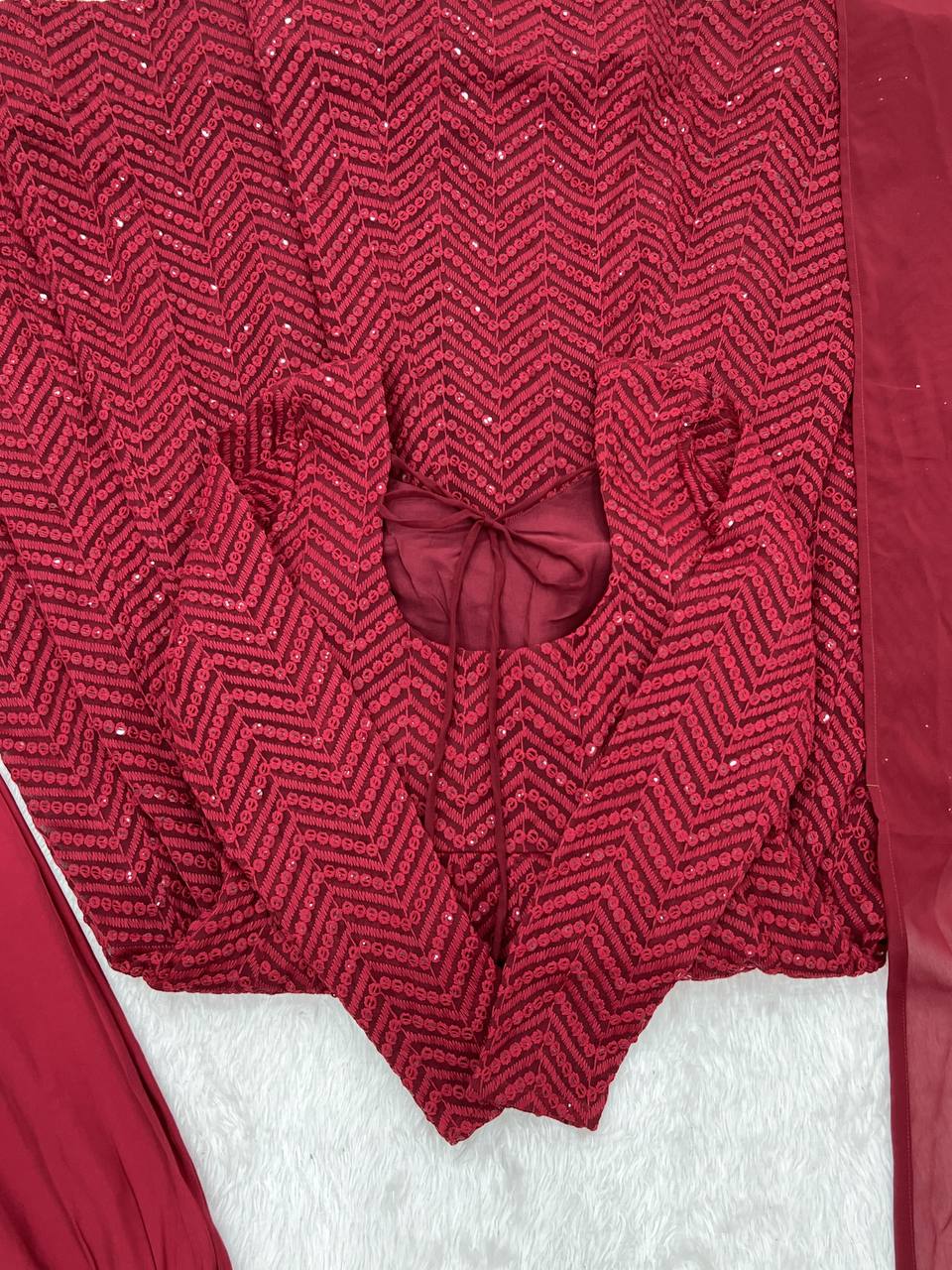 Maroon Premium Fox Georgette Lucknowi Sequence Work Anarkali Set