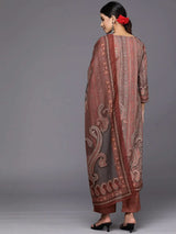 Libas Maroon Printed Crepe Straight Kurta With Trousers & Dupatta
