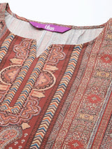 Libas Maroon Printed Crepe Straight Kurta With Trousers & Dupatta
