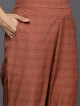 Libas Maroon Printed Crepe Straight Kurta With Trousers & Dupatta