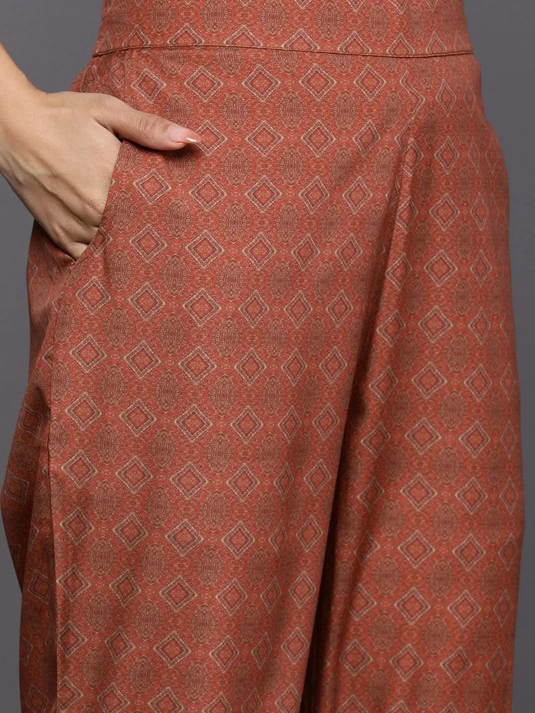 Libas Maroon Printed Crepe Straight Kurta With Trousers & Dupatta