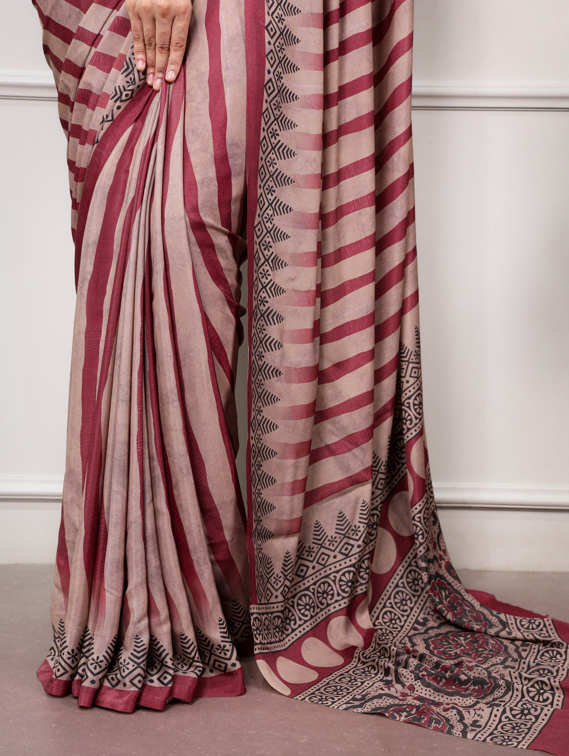 Maroon Printed Satin Silk Saree