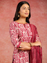 Libas Maroon Printed Silk Blend Straight Suit With Dupatta