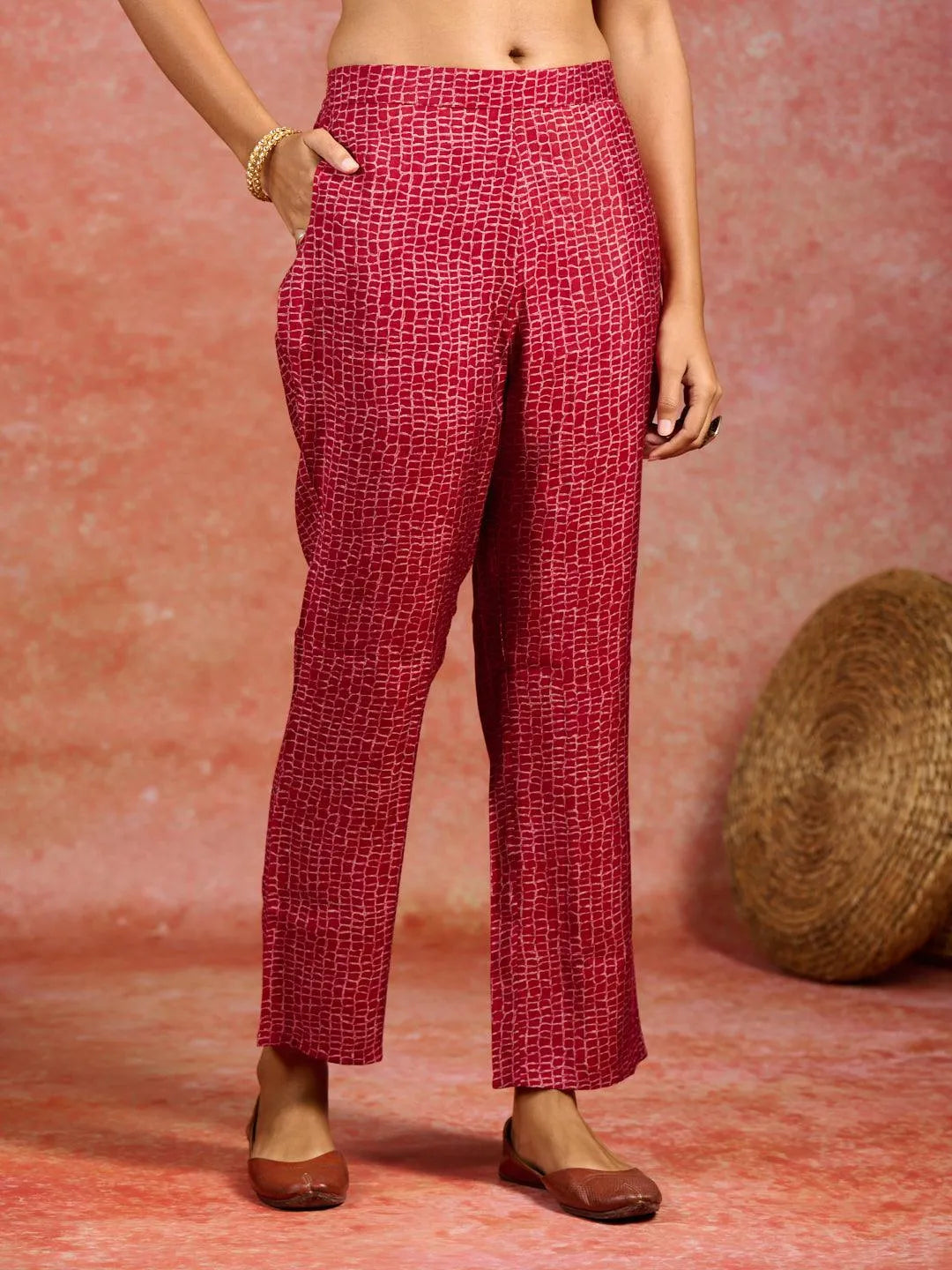 Libas Maroon Printed Silk Blend Straight Suit With Dupatta