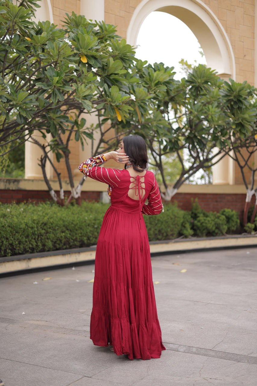 Maroon Rayon Gown with Embroidery Work