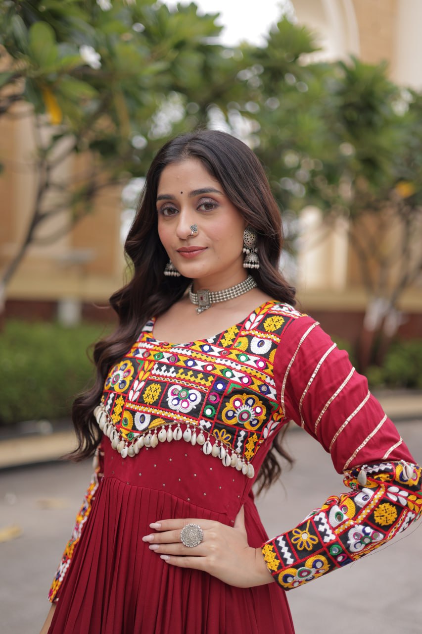Maroon Rayon Gown with Embroidery Work