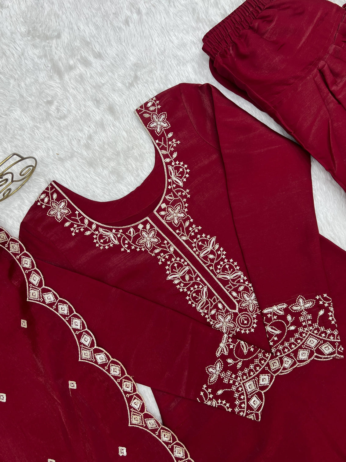 Maroon Roman Silk Farshi Shalwar Set
