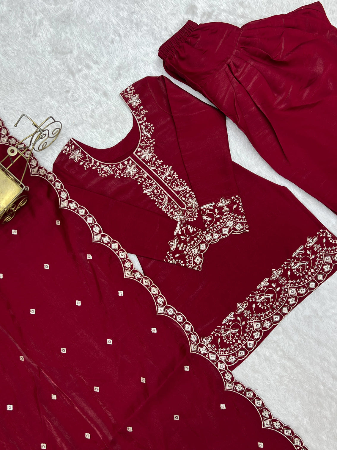 Maroon Roman Silk Farshi Shalwar Set