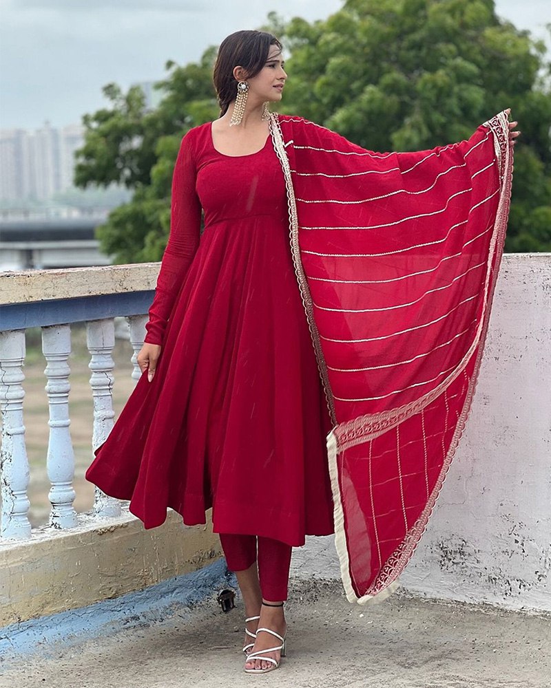 Maroon Sequence Embroidered Georgette Anarkali Suit with Dupatta