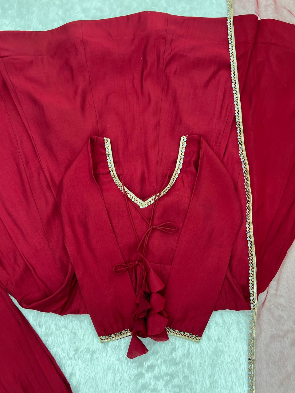 Maroon Silk Chanderi Anarkali Set