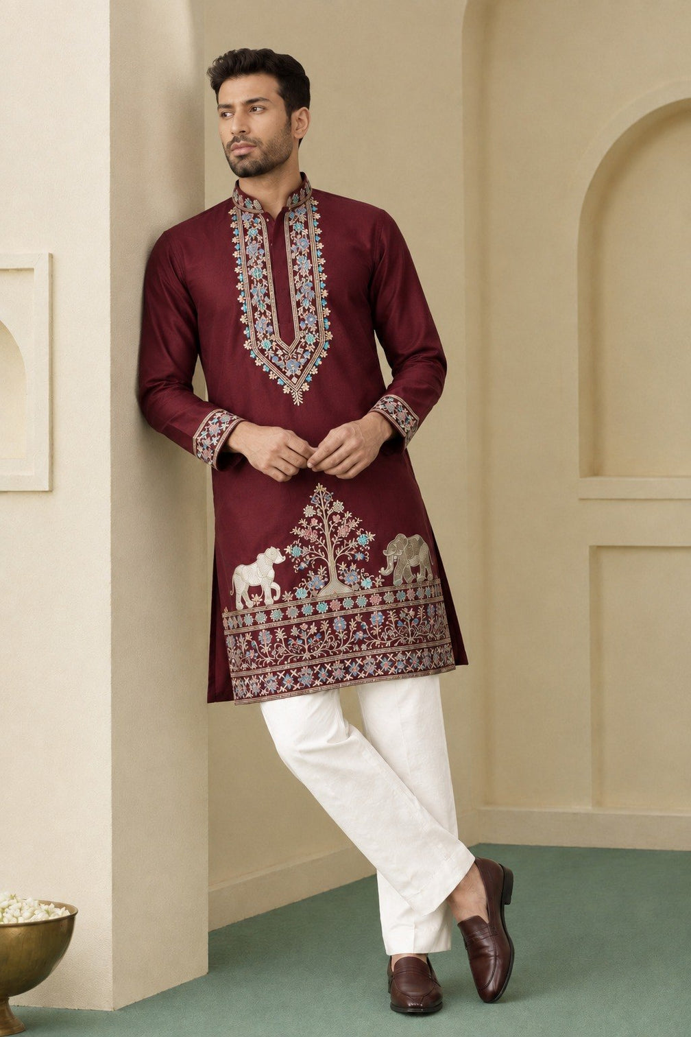 Maroon Silk Kurta Pant Set