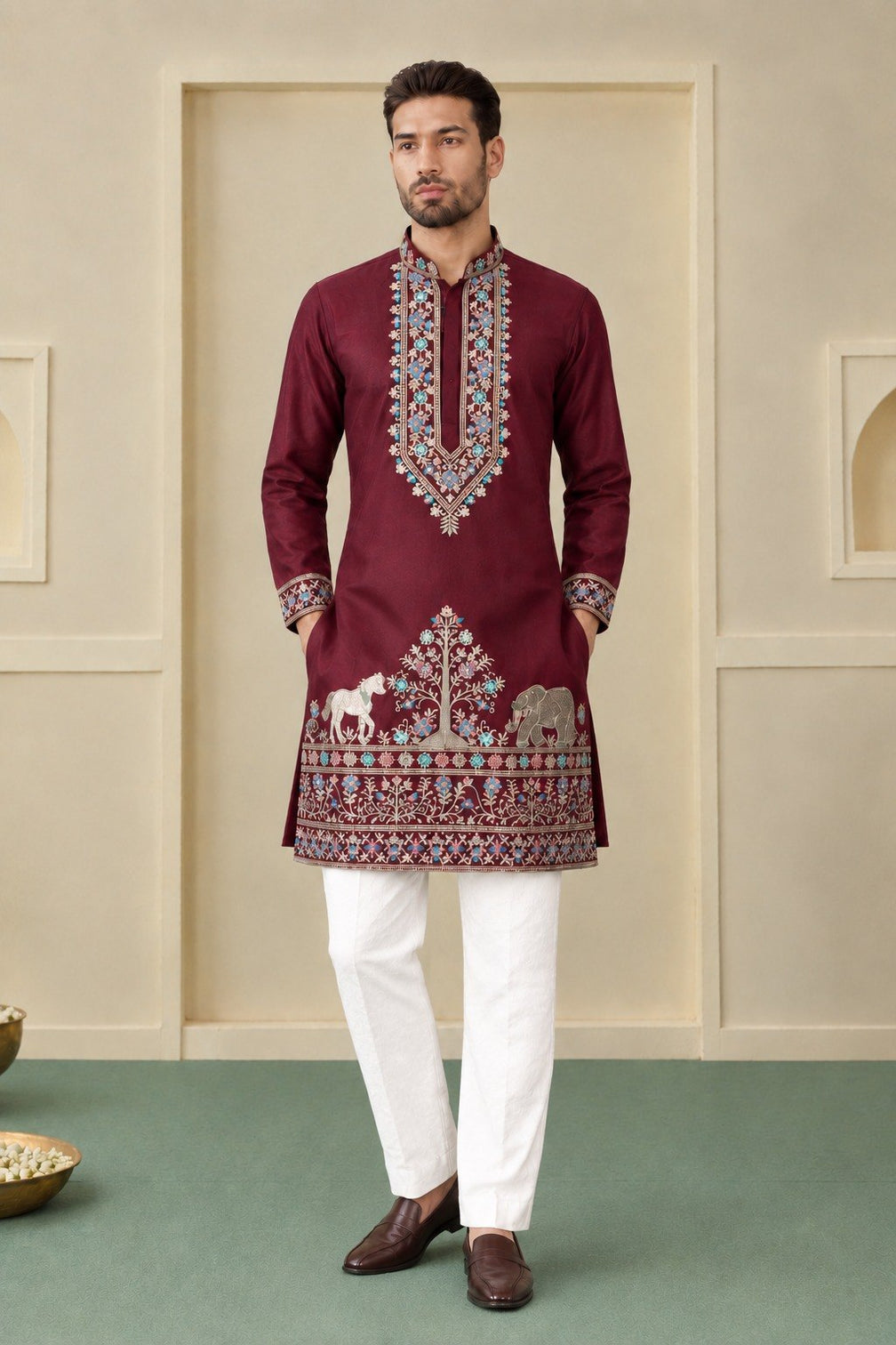 Maroon Silk Kurta Pant Set