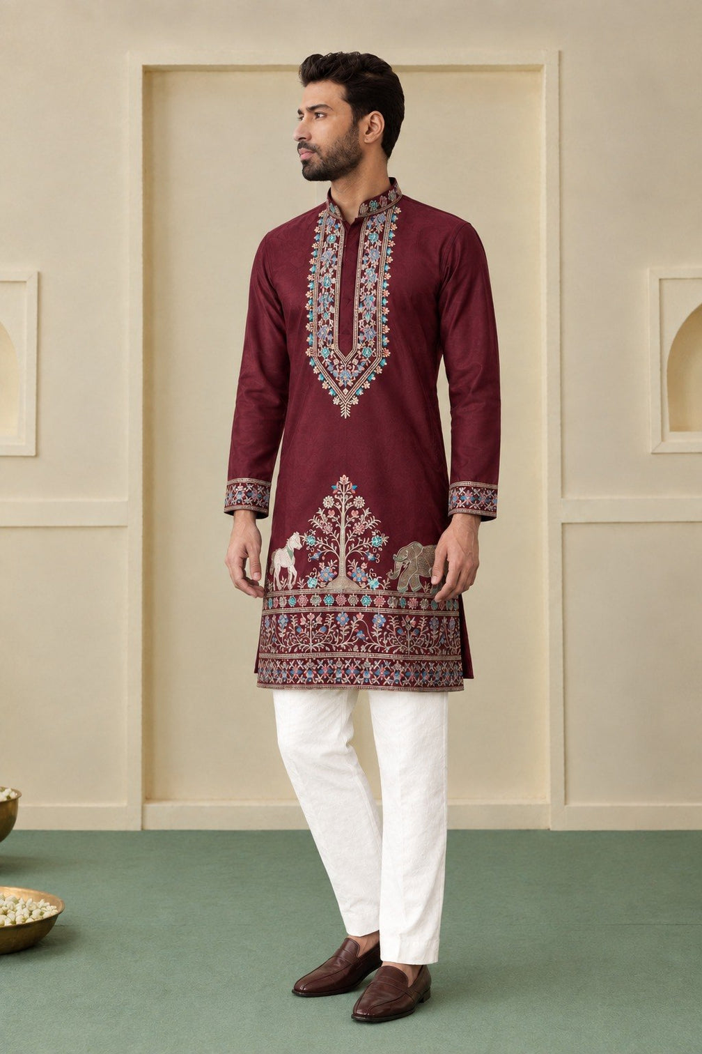 Maroon Silk Kurta Pant Set