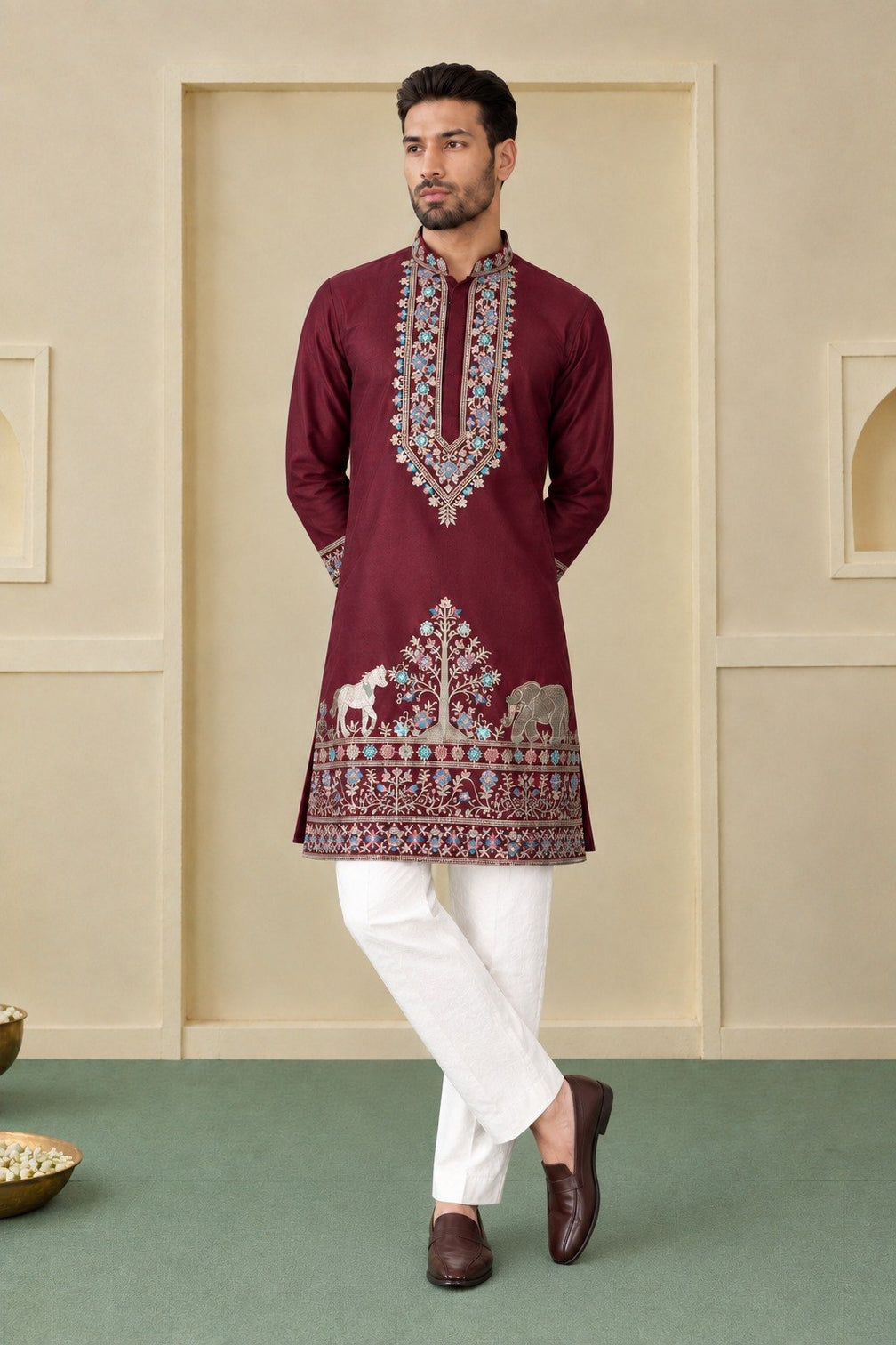 Maroon Silk Kurta Pant Set