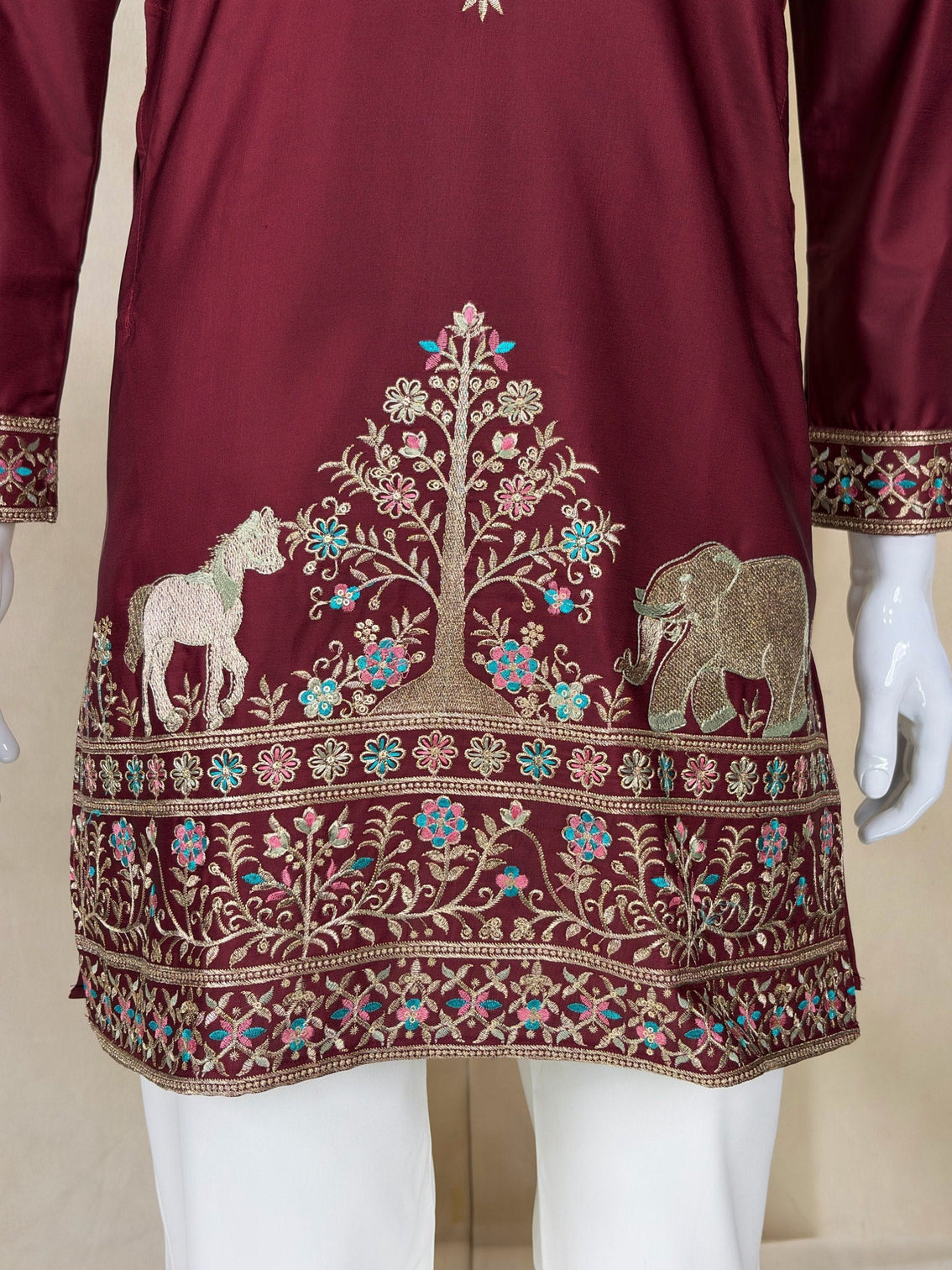 Maroon Silk Kurta Pant Set