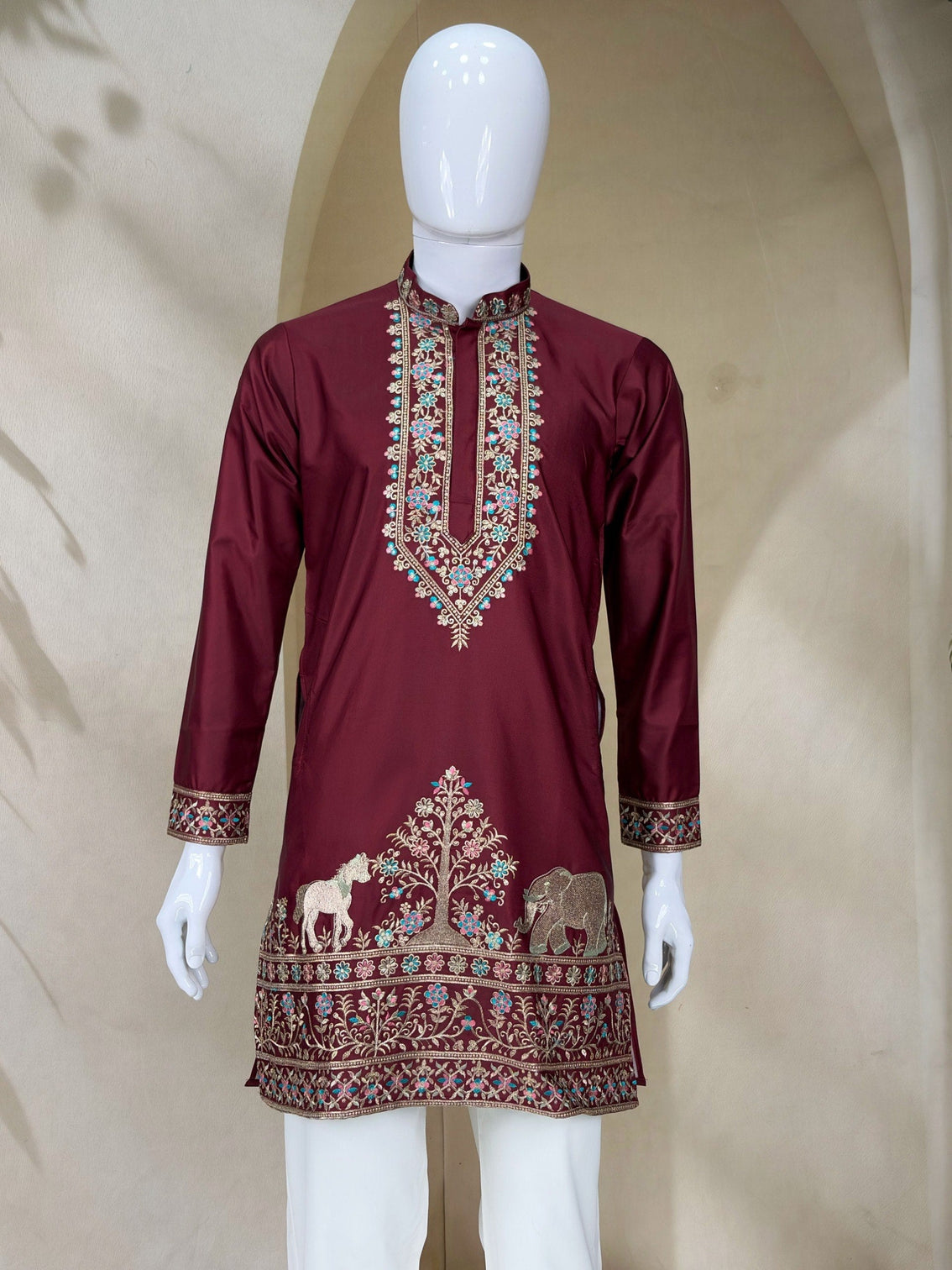Maroon Silk Kurta Pant Set