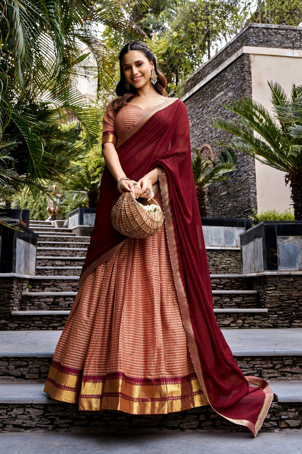 Maroon Traditional Kanchi Cotton Lehenga