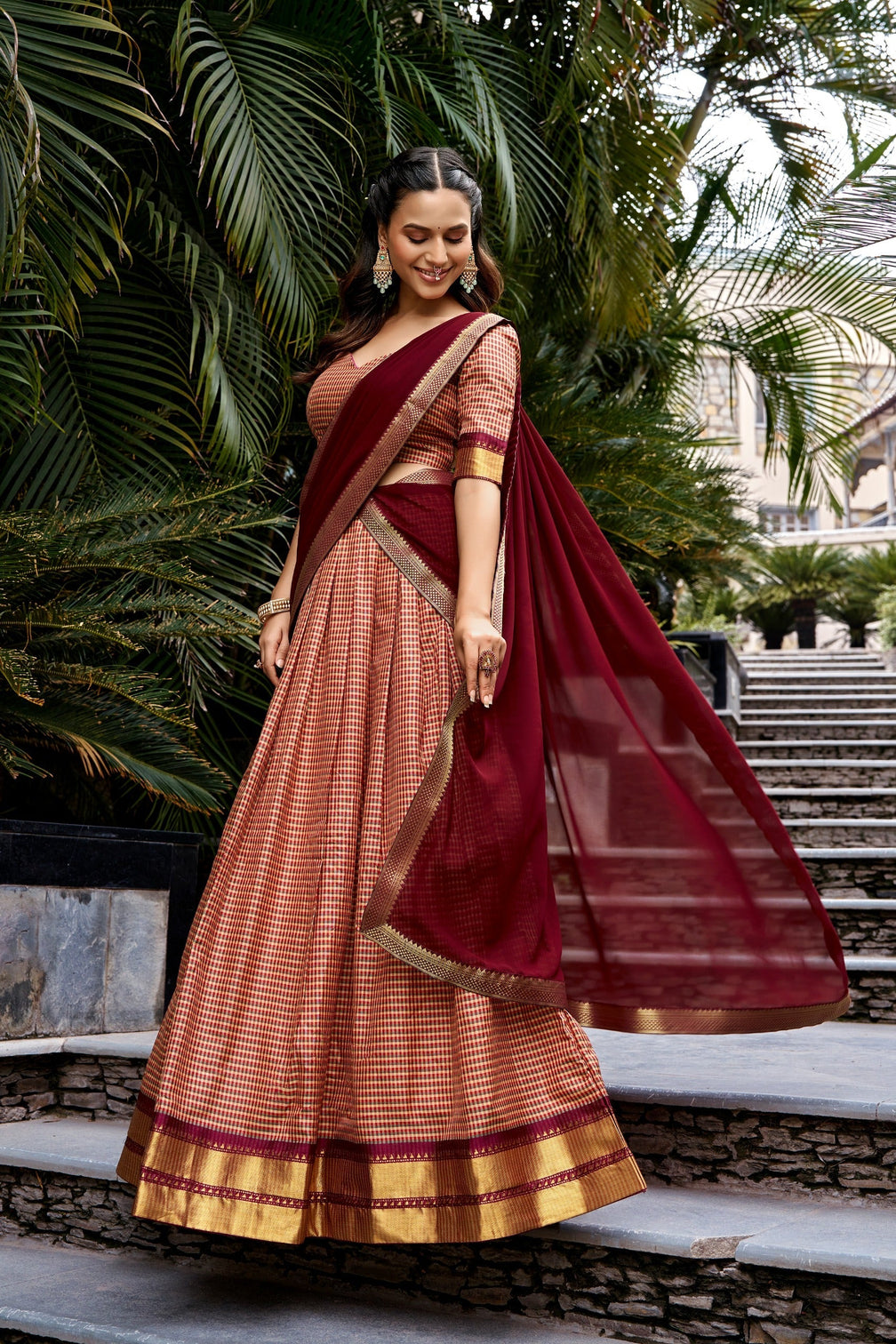 Maroon Traditional Kanchi Cotton Lehenga