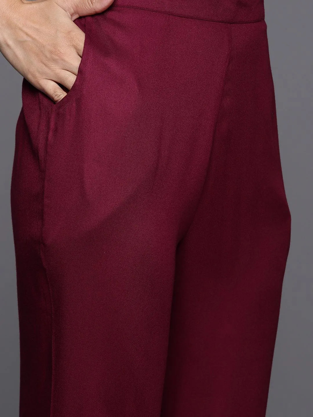 Mameraa Maroon Yoke Design Wool Blend Straight Kurta Set