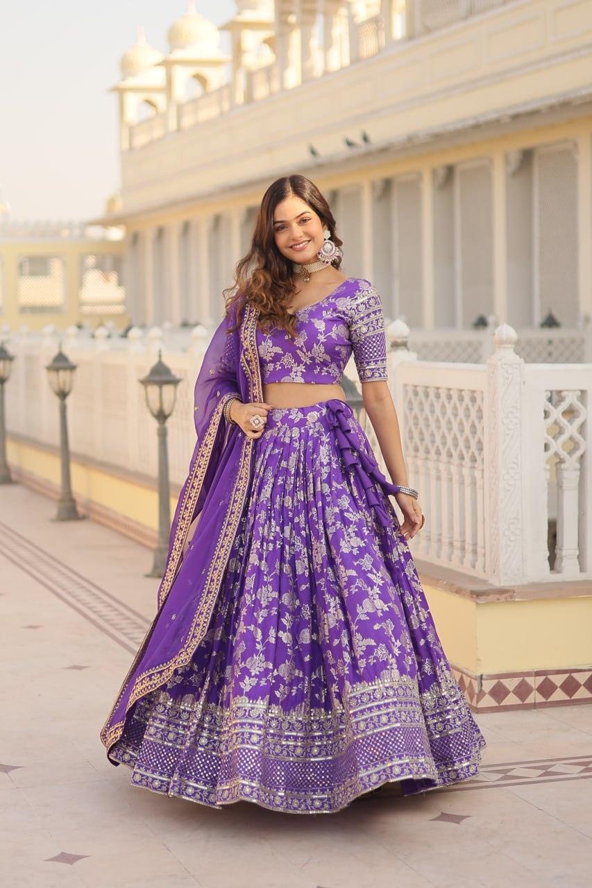 Marvelious Viscous Jacquard Sequins Embroidered Lehenga Choli Set