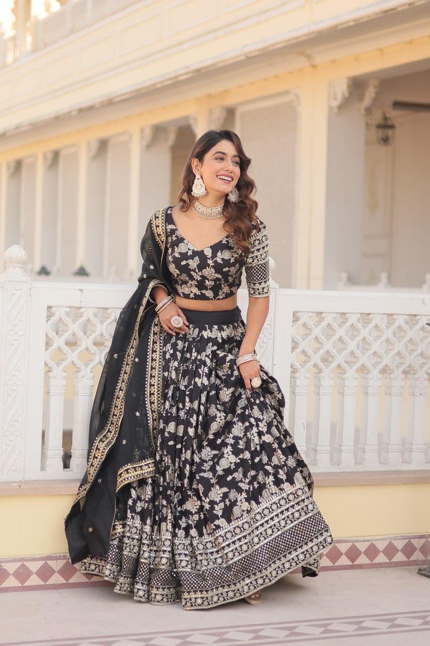 Marvelious Viscous Jacquard Sequins Embroidered Lehenga Choli Set