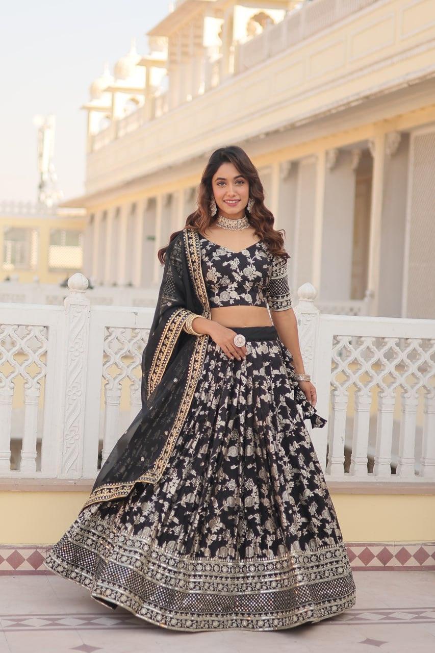 Marvelious Viscous Jacquard Sequins Embroidered Lehenga Choli Set