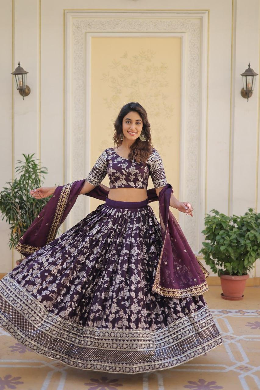 Marvelious Viscous Jacquard Sequins Embroidered Lehenga Choli Set