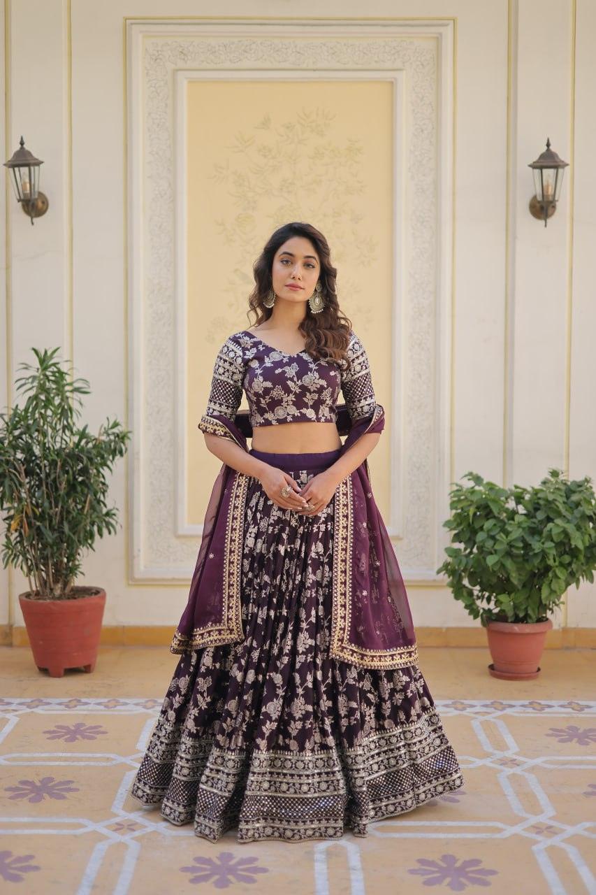 Marvelious Viscous Jacquard Sequins Embroidered Lehenga Choli Set