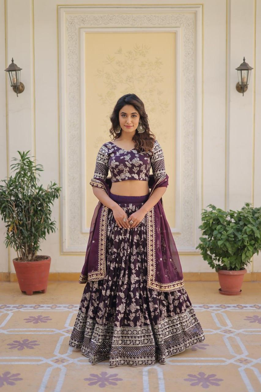 Marvelious Viscous Jacquard Sequins Embroidered Lehenga Choli Set