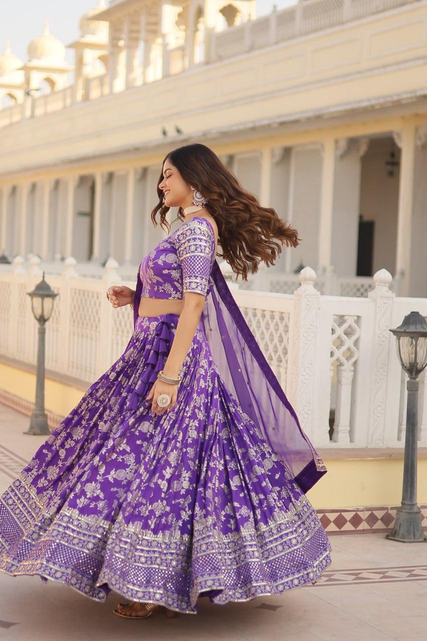 Marvelious Viscous Jacquard Sequins Embroidered Lehenga Choli Set