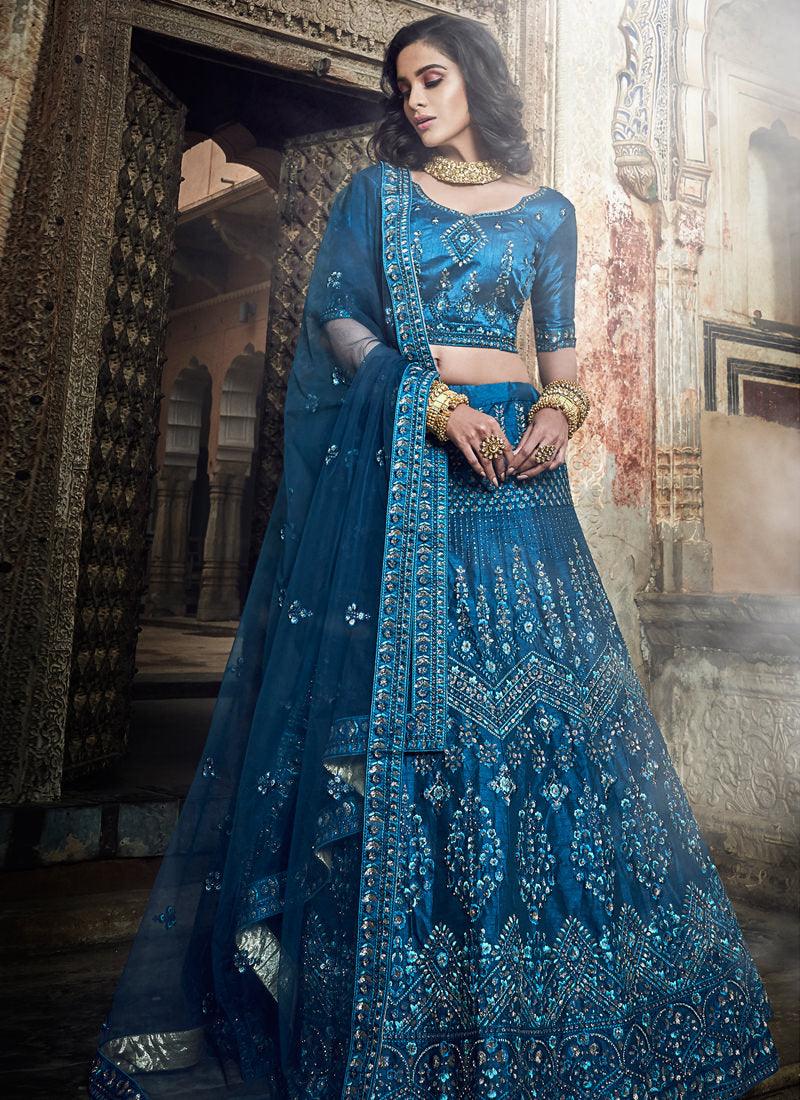 Marvellous Kerosene Blue Art Silk Base Sequin Lehenga Choli