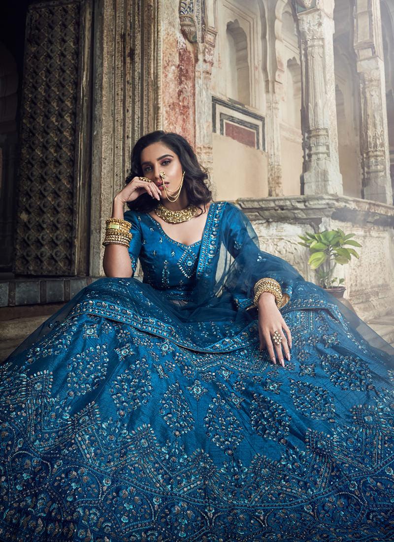 Marvellous Kerosene Blue Art Silk Base Sequin Lehenga Choli