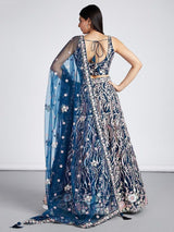 Marvelous Navy Blue Embroidered Net Lehenga Choli With Dupatta