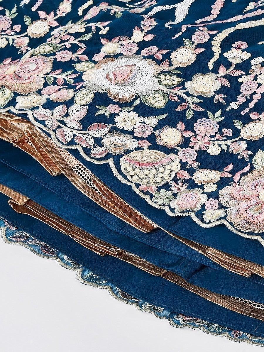 Marvelous Navy Blue Embroidered Net Lehenga Choli With Dupatta