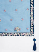 Marvelous Navy Blue Embroidered Net Lehenga Choli With Dupatta