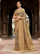 Marvelous Olive Green Digital Printed Tissue Silk Festival Wear Saree