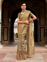 Marvelous Olive Green Digital Printed Tissue Silk Festival Wear Saree