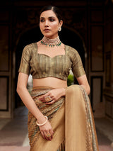 Marvelous Olive Green Digital Printed Tissue Silk Festival Wear Saree