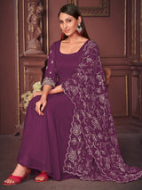 Marvelous Purple Embroidered Georgette Anarkali Suit With Dupatta